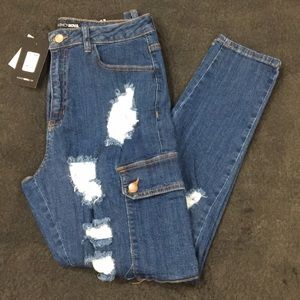 Denim cargo ripped jeans